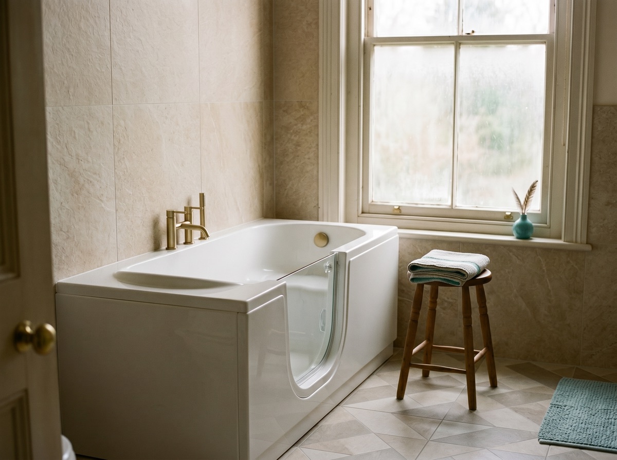 Badewanne mit bequemem Tuereinstieg